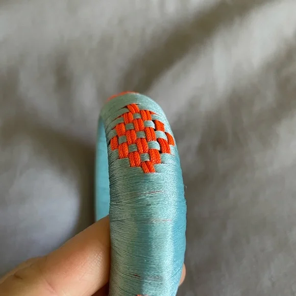Turquoise and Orange Woven Bangle - Picture 3 of 5